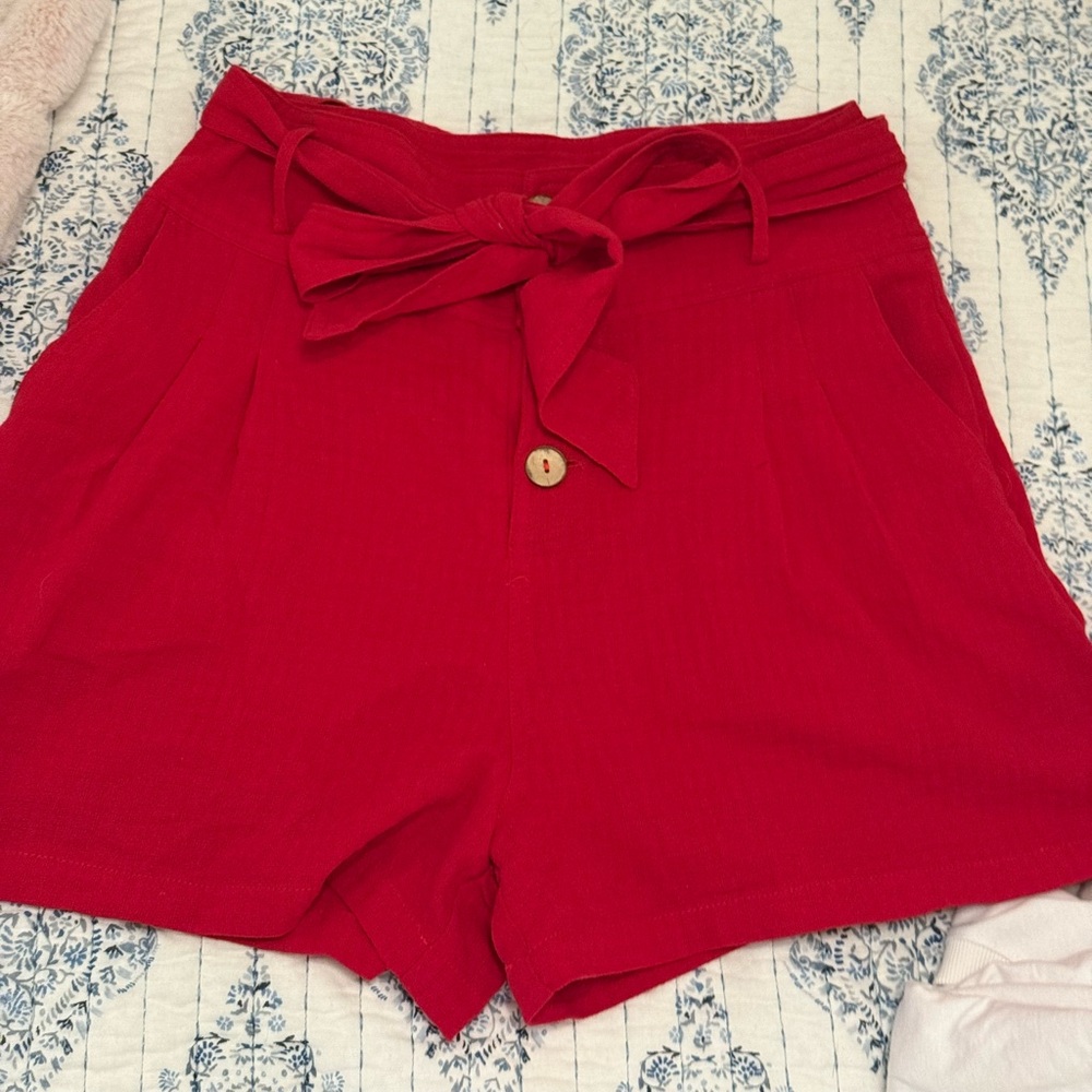 Red Women's Shorts with Bow Detail